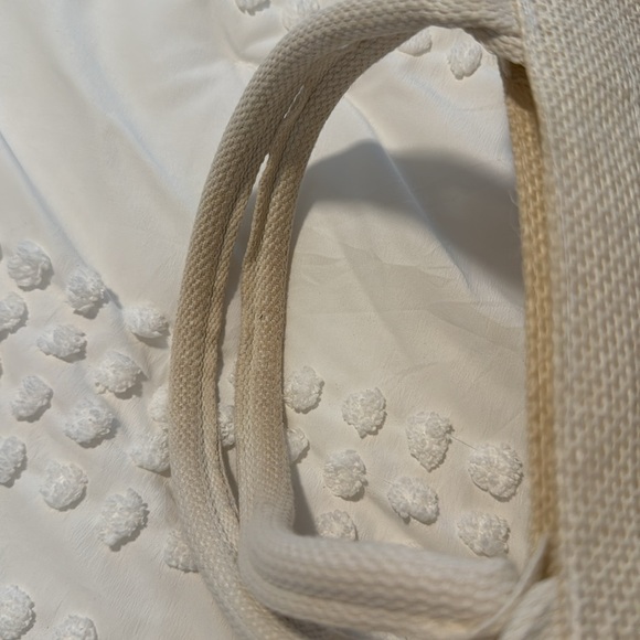 Linen Wicker Tote Bag Tan Cream Handles - Picture 5 of 9